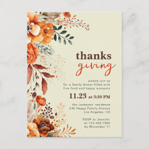 Dîner Thanksgiving invitation florale