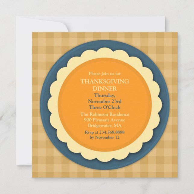 Dîner Thanksgiving Pie Plate Invitation (Devant)