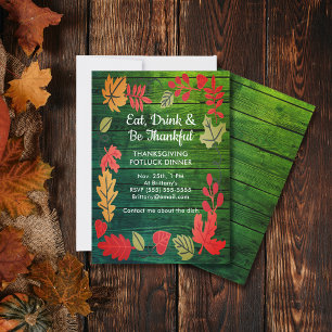 Dîner Thanksgiving Potluck Invitation en bois vert