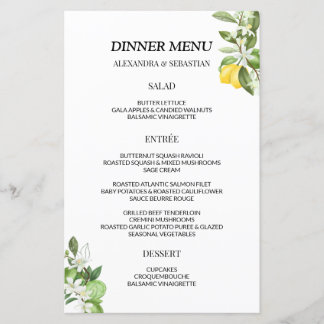 Dîner vert Lemony Menu Mariage