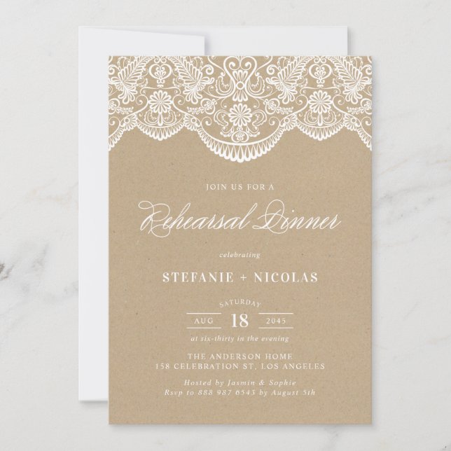 Dîner vintage Chic Lace Invitation (Devant)