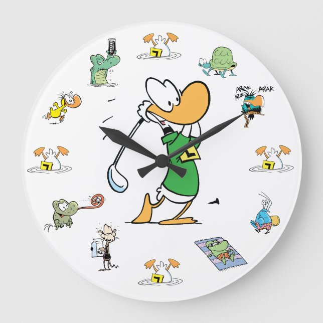 Ding Duck Golf Character Clock Große Wanduhr (Vorderseite)