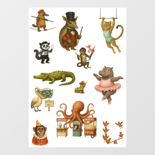 Dingaling Bros Circus acts Fensteraufkleber (Blatt)