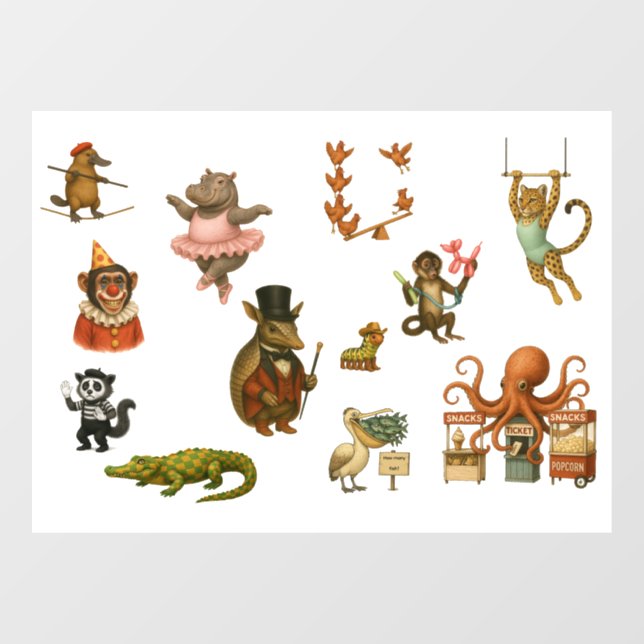 Dingaling Bros Circus acts Fensteraufkleber (Blatt)