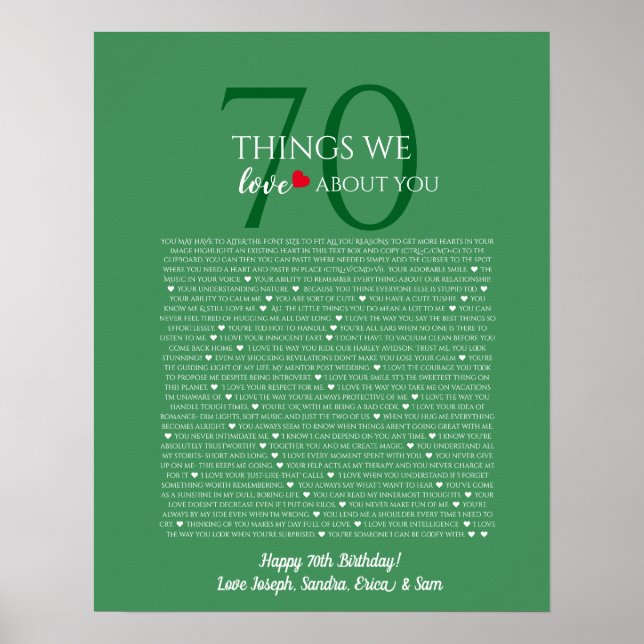 Dinge, die wir über Sie Liebe 70, 60, 50, Poster (Vorne)
