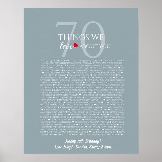 Dinge, die wir über Sie Liebe 70, 60, 50, Poster (Vorne)