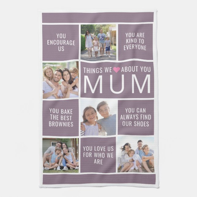 Dinge, die wir über Sie Liebe Mum Foto Collage Geschirrtuch (Vertikal)