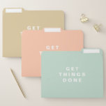 Dinge erledigen | Peach, Mint & Gold File Folders Papiermappe<br><div class="desc">Organisieren Sie sich mit diesem hellen und festlichen Dateiordner-Set. Es ist in Gold,  Pfirsich und Minze gehalten. Diese modernen Dateiordner sind eine perfekte Möglichkeit,  um die Quittungen,  Zeitpläne und andere wichtige Dokumente behalten. Sie können den Text an Ihre Bedürfnisse anpassen. Erledige die Dinge!</div>