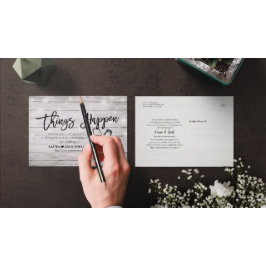 Dinge passieren Hochzeitspause Änderung der Pläne Ankündigungspostkarte