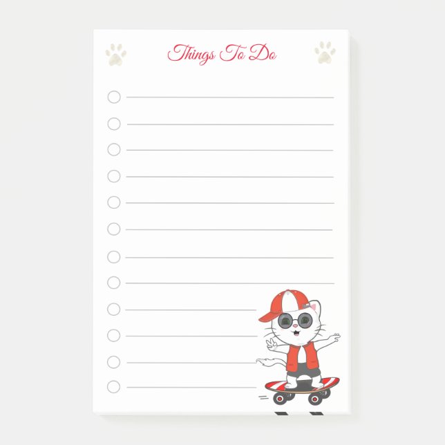 Dinge zu tun & Niedliche Skater Katzenkatzen Post- Post-it Klebezettel (Vorderseite)