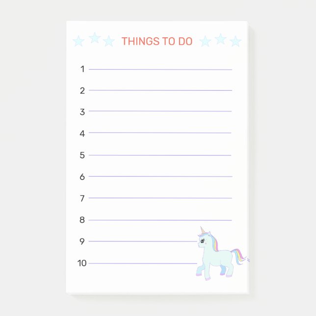 Dinge zum Tun & Einhorn Post-it Klebezettel (Vorderseite)