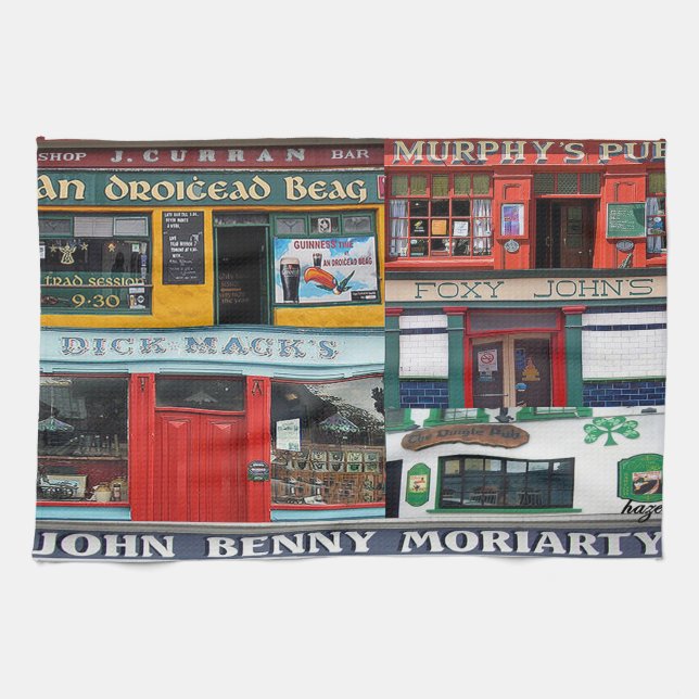 Dingle Pubs Collage, Irlandais, serviette de thé I (Horizontal)