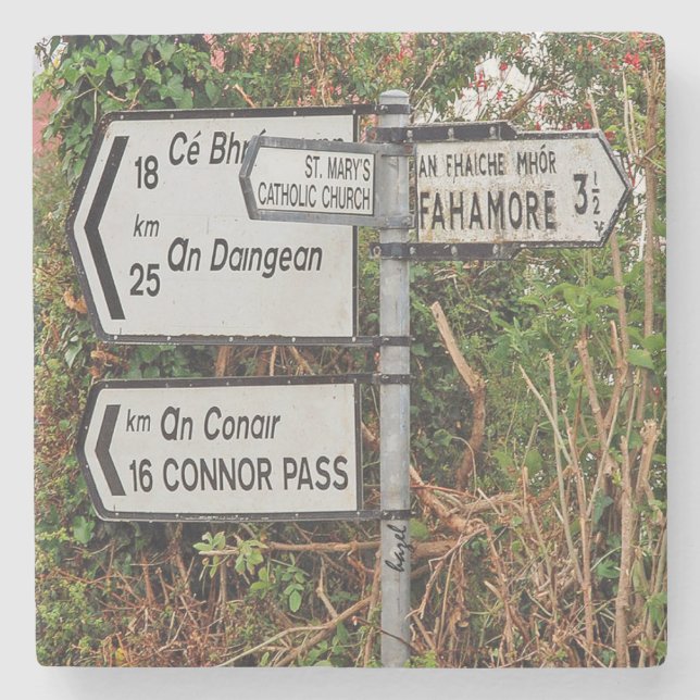 Dingle-Verkehrsschild-Marmor-Untersetzer Steinuntersetzer (Vorderseite)