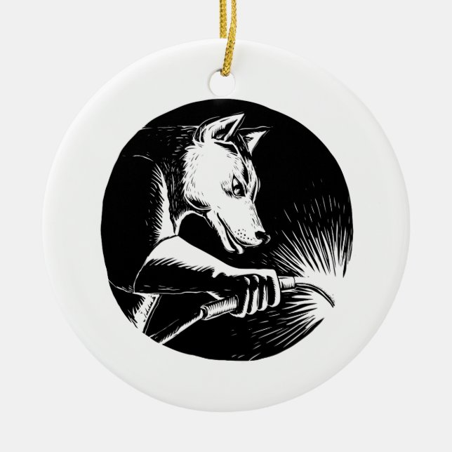 Dingo-Hundeschweißer Scratchboard Keramik Ornament (Vorne)