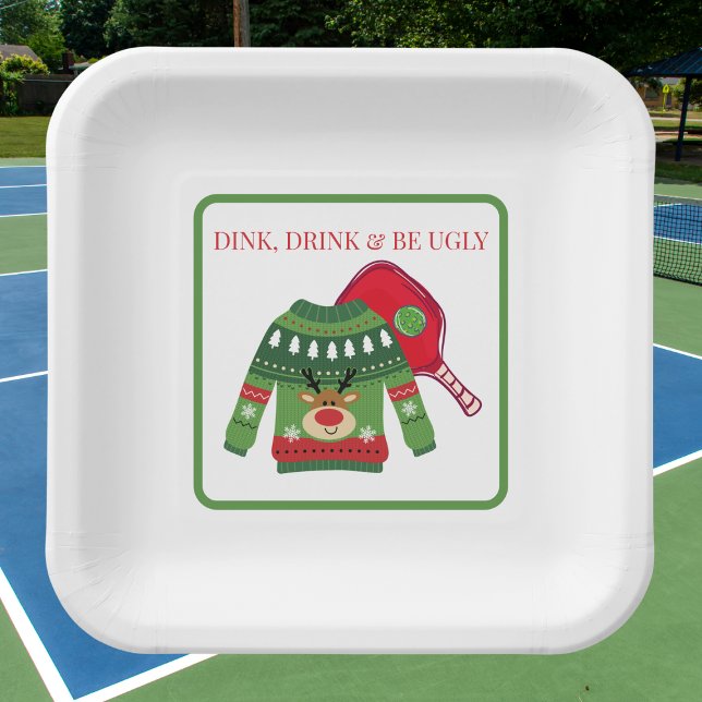 Dink Drink Be Hässlich Pickleball Weihnachten Pappteller (Von Creator hochgeladen)