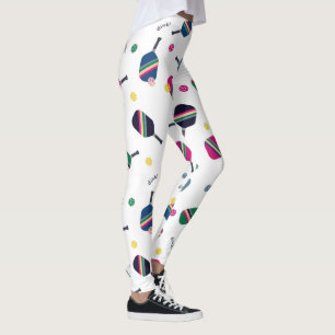 Dink! Pickleball Fun Vibranly Blue Green Yellow Leggings