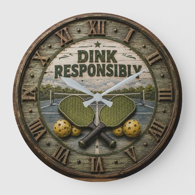 Dink Responsibly Pickleball Paddle  Große Wanduhr (Vorderseite)
