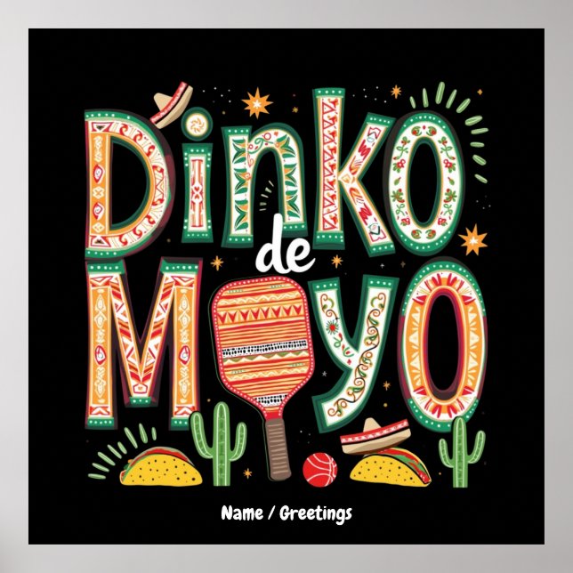 Dinko de Mayo Funny Cinco de Mayo Pickleball Pun Poster (Vorne)