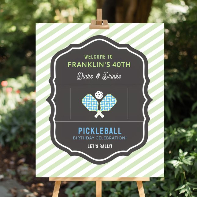 Dinks and Drinks Green & Blue Pickleball Willkomme Poster (Dinks and Drink Pickleball Welcome Sign)