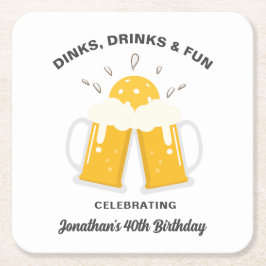 Dinks & Drinks Bier Tasse Cheer Custom Pickleball Rechteckiger Pappuntersetzer