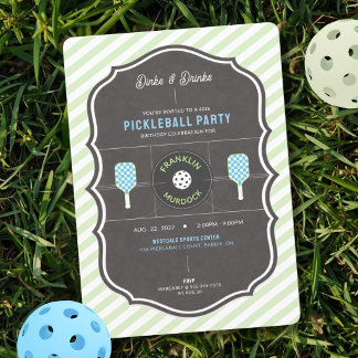 Dinks und Drinks Green & Blue Pickleball Geburtsta Einladung