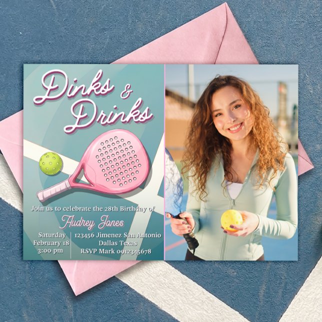 Dinks und Drinks - Pickleball Geburtstag mit Foto Einladung (Von Creator hochgeladen)
