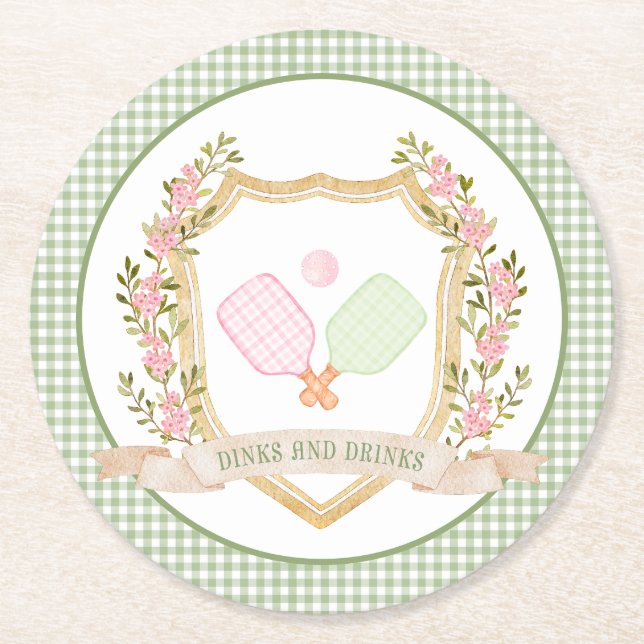 Dinks und Getränke| Preppy Pickle Ball Runder Pappuntersetzer (Vorderseite)