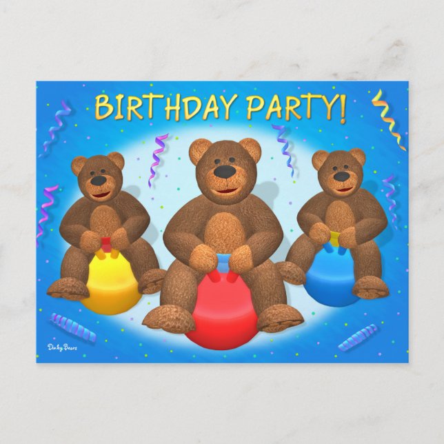 Dinky Bears Geburtstagsparty Einladungspostkarte (Vorderseite)