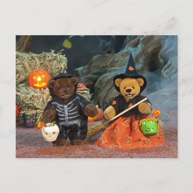 Dinky Bears Skeleton & Hexe Postkarte (Vorderseite)