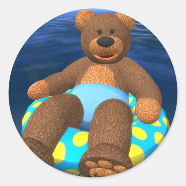 Dinky Bears Water Fun Runder Aufkleber (Vorderseite)