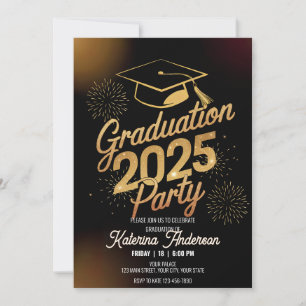 Dinner Abschluss Gold Graduation Cap Feuerwerk Einladung