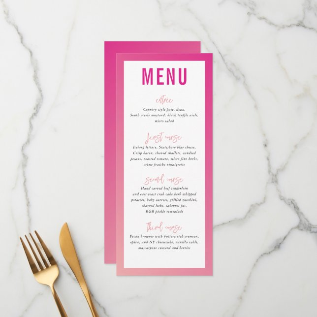 DINNER MENU Moderner Star hübsch rosa Ober Farbver Menükarte (Vorderseite/Rückseite Beispiel)