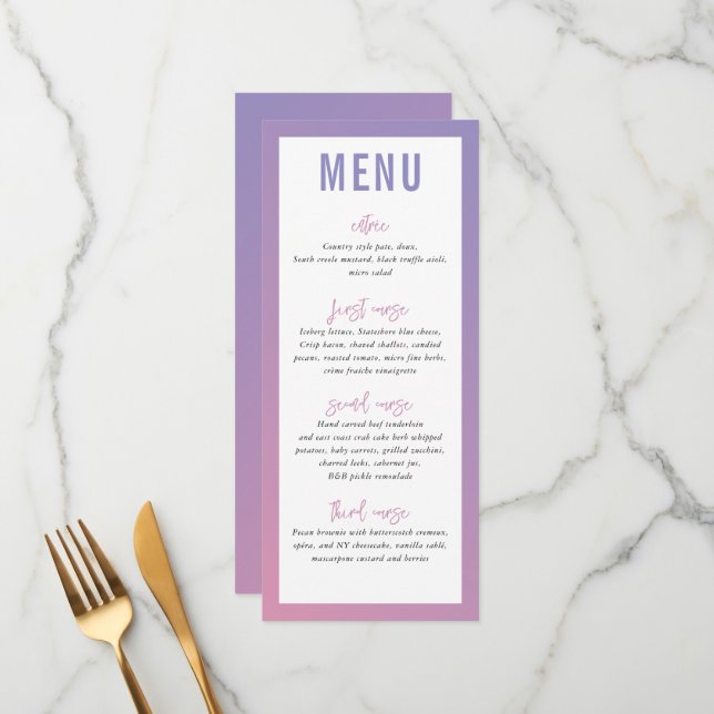 DINNER MENU Moderner Star lila rosa Ober Farbverla Menükarte (Vorderseite/Rückseite Beispiel)