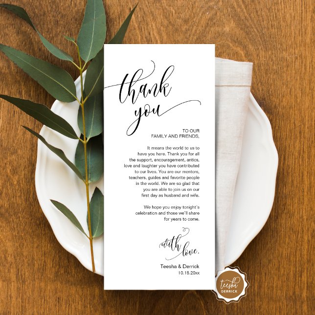 Dinner Place Setting Vielen Dank, Moderne Script C Programm (Place Setting Thank You, Modern Script Card, Wedding Dinner, Brunch, Lunch Plate Decoration)