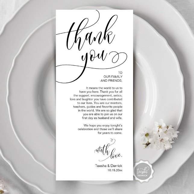 Dinner Place Setting Vielen Dank, Moderne Script C Programm (Place Setting Thank You, Modern Script Card, Wedding Dinner, Brunch, Lunch Plate Decoration)