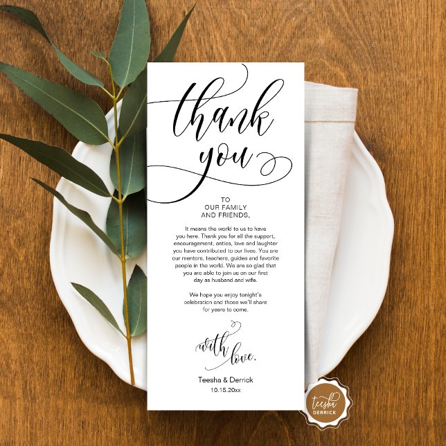 Dinner Place Setting Vielen Dank, Moderne Script C Programm (Place Setting Thank You, Modern Script Card, Wedding Dinner, Brunch, Lunch Plate Decoration)