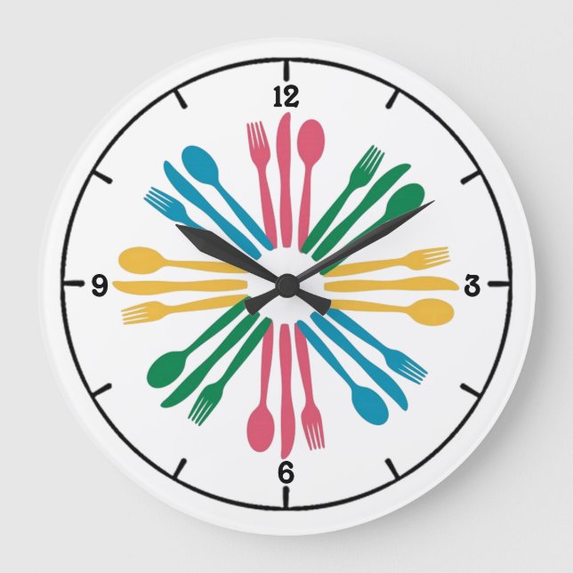 Dinner Time Colorful Kitchen Wall Clock Große Wanduhr (Vorderseite)