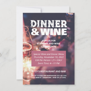 Dinner- und Wein-Foto-Einladung auf individuellem Einladung