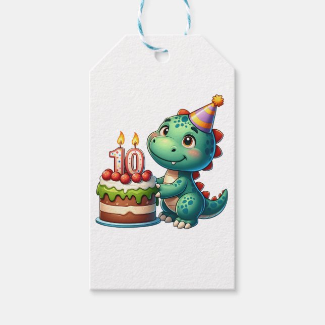 Dino 10. Geburtstag Geschenkanhänger (Vorderseite)