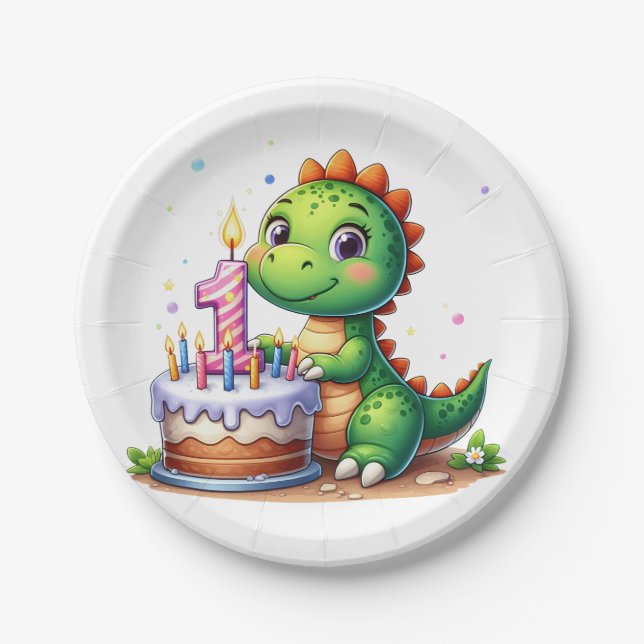 Dino 1. Geburtstag Pappteller (Vorderseite)