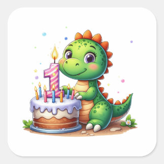 Dino 1. Geburtstag Quadratischer Aufkleber