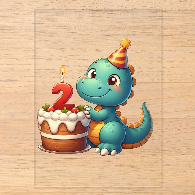 Dino 2. Geburtstag Acryleinladungen (Vorderseite)