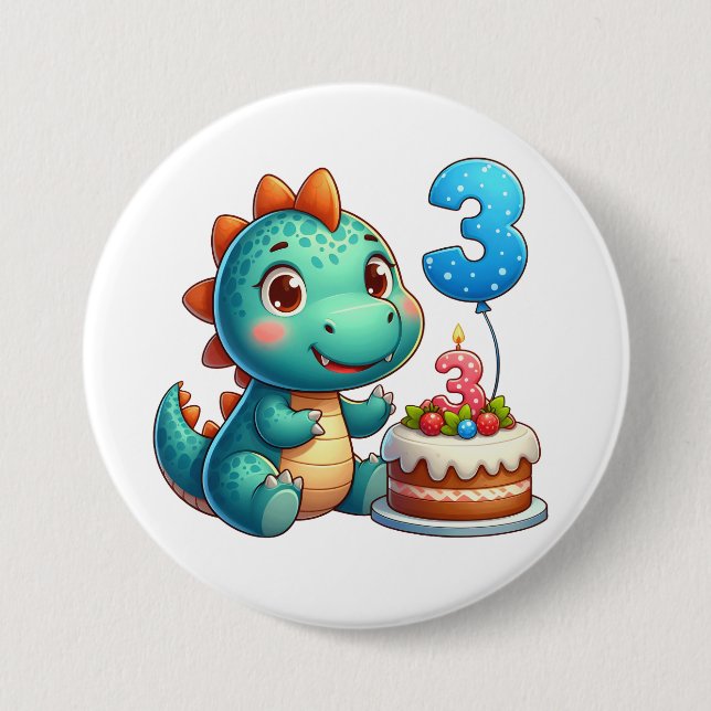 Dino 3. Geburtstag Button (Vorderseite)
