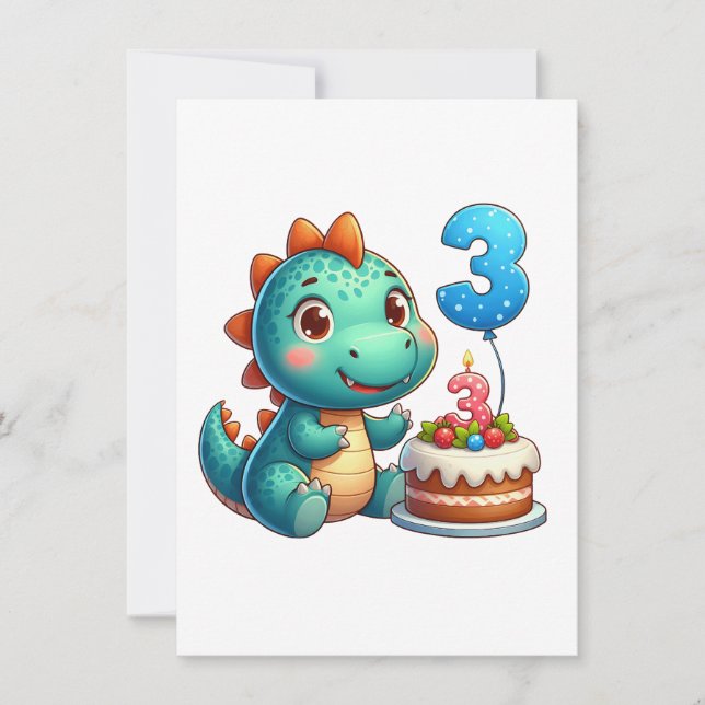 Dino 3. Geburtstag Einladung (Vorderseite)