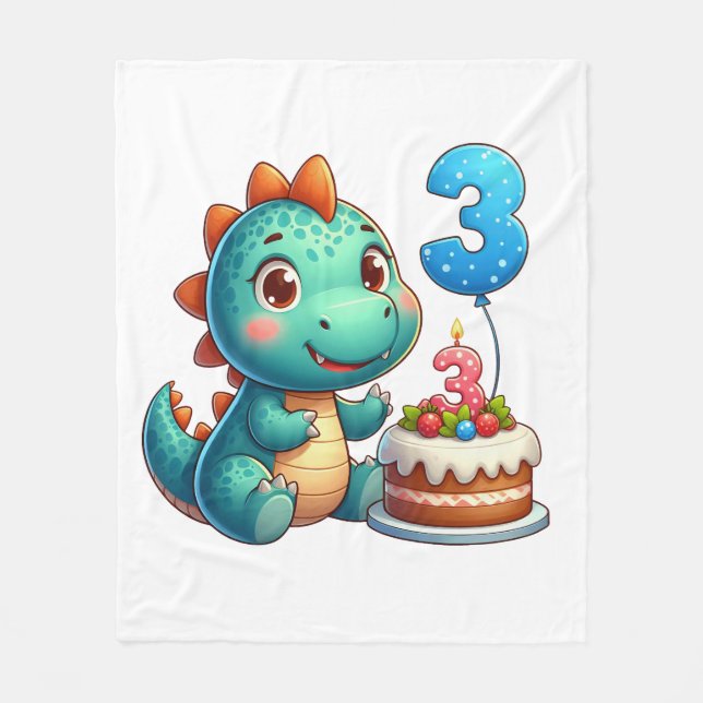 Dino 3. Geburtstag Fleecedecke (Vorderseite)