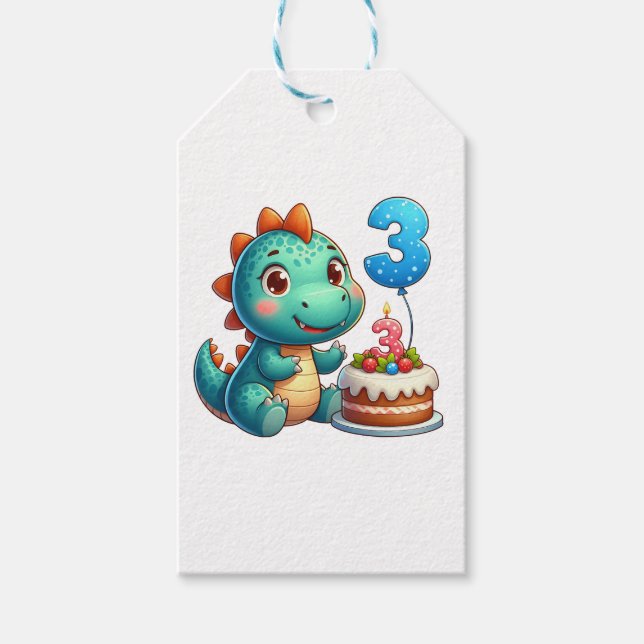 Dino 3. Geburtstag Geschenkanhänger (Vorderseite)