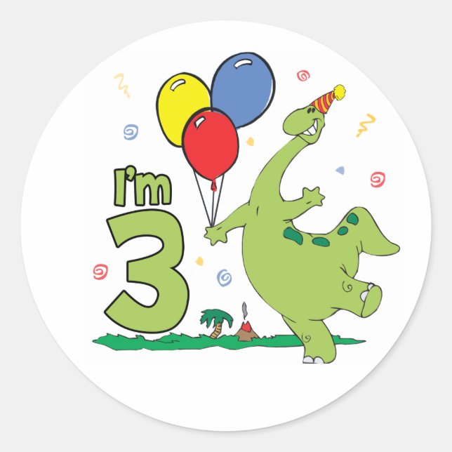 Dino 3. Geburtstag Klassischer Rundsticker Runder Aufkleber (Vorderseite)