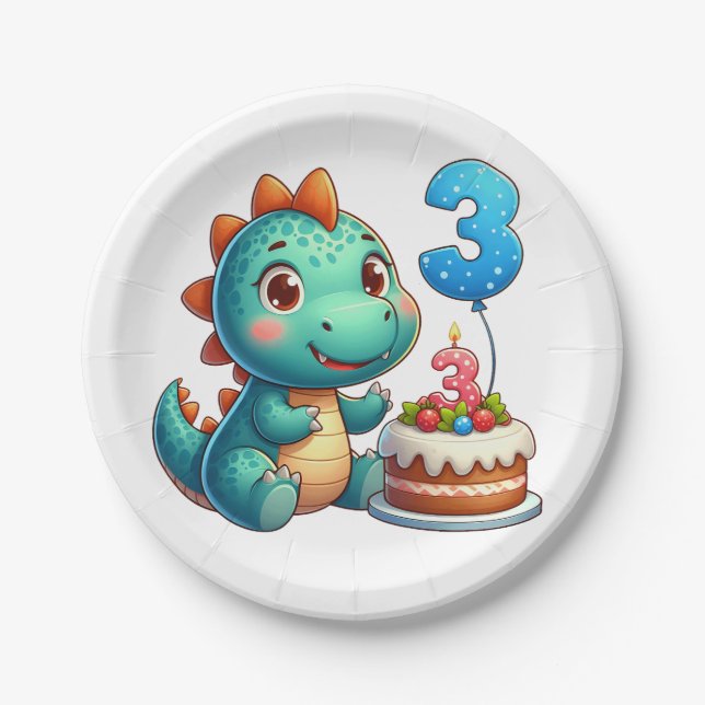 Dino 3. Geburtstag Pappteller (Vorderseite)