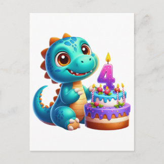 Dino 4. Geburtstag Einladungspostkarte