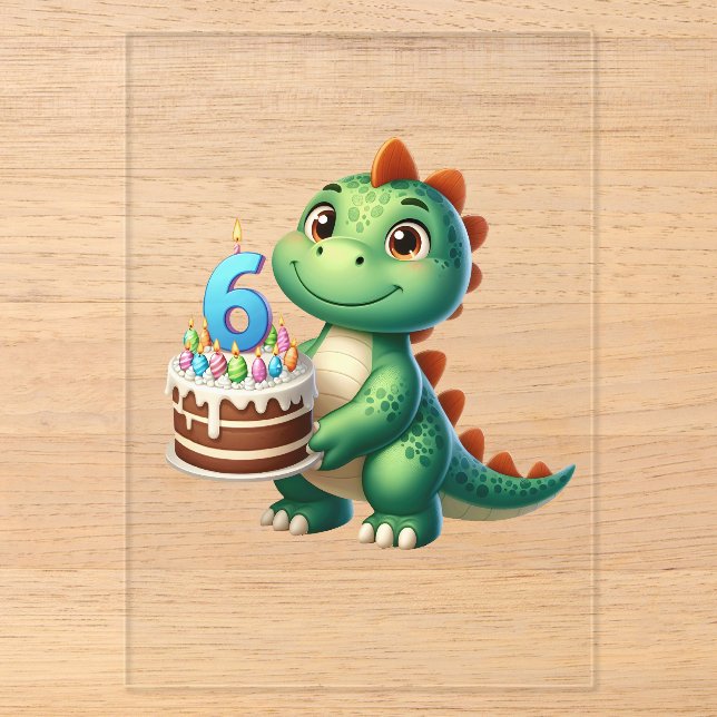 Dino 6. Geburtstag Acryleinladungen (Vorderseite)